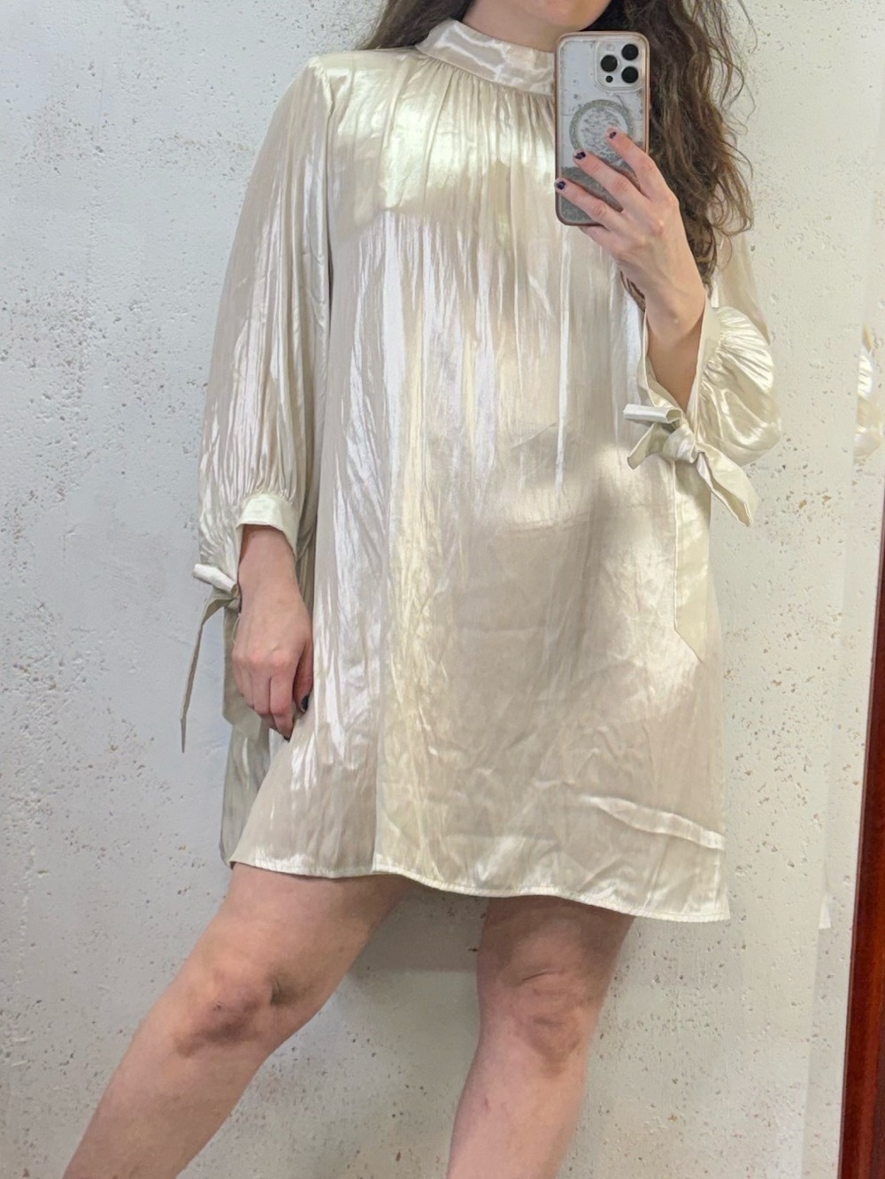 R. G. Kane Lagenlook Relaxed Fit Tie Back Tunic Dress NEW Size Small Cream Flowy - Picture 4 of 12
